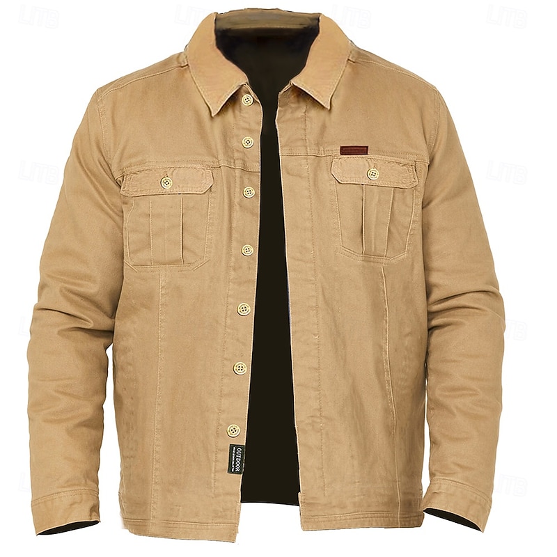 Men's Solid Color Cowboy Work Shirt Western Shirt Cargo Shirt Long Sleeve Vintage Casual Tactical Sports & Outdoor Going out Winter Spring &  Fall Turndown Print Army Green Khaki2