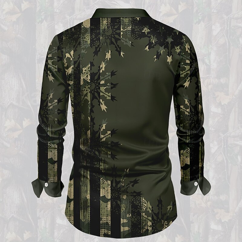 Men's Camo / Camouflage Deer Satin Shirt Dress Shirt Button Up Shirt Long Sleeve Casual Fashion Casual Outdoor Vacation Dailywear Summer Spring Fall Collared Shirts 3D Print Dark Green2