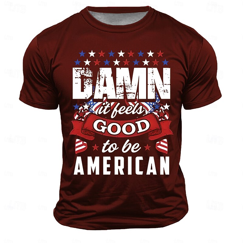 Men's T-Shirt: Short Sleeve Patriotic Graphic Tee with 'Damn It Feels Good To Be American' Print3