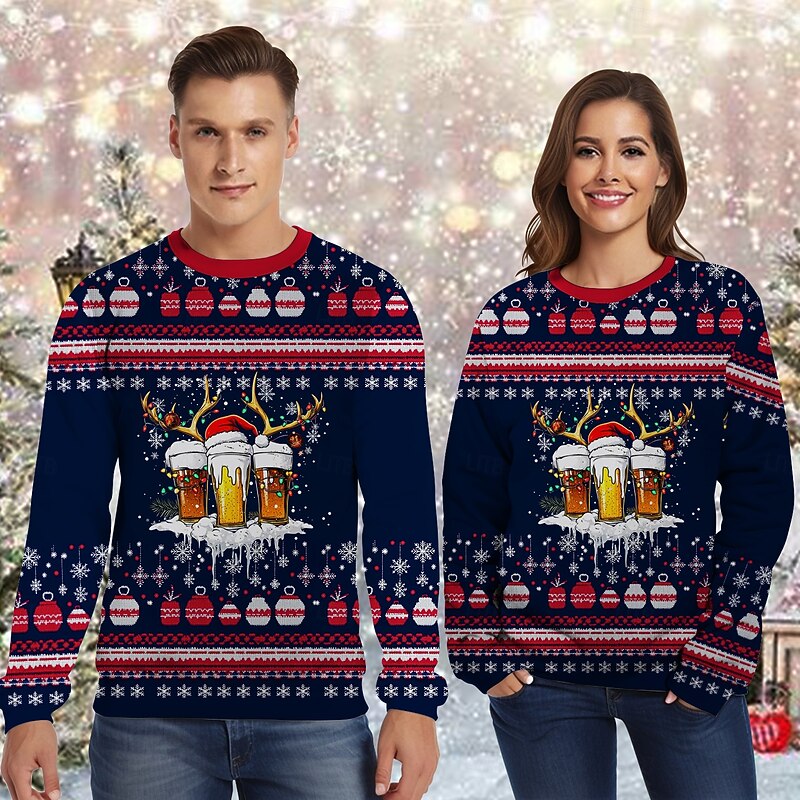 Santa Claus Reindeer Beer Pullover Funny Christmas Sweatshirt 3D Christmas Funny For Couple's Men's Women's Adults' Christmas Carnival 3D Print Party Festival4
