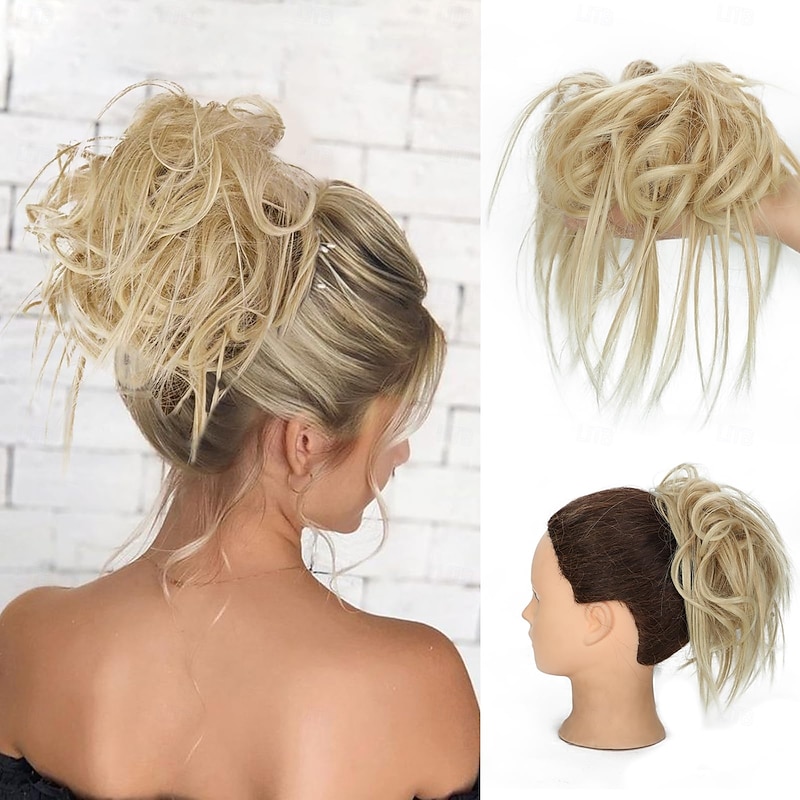 Messy Bun Hair Piece Scrunchie Extension Tousled Updo Wavy Curly Hairpieces Synthetic Chignon for Women Girls