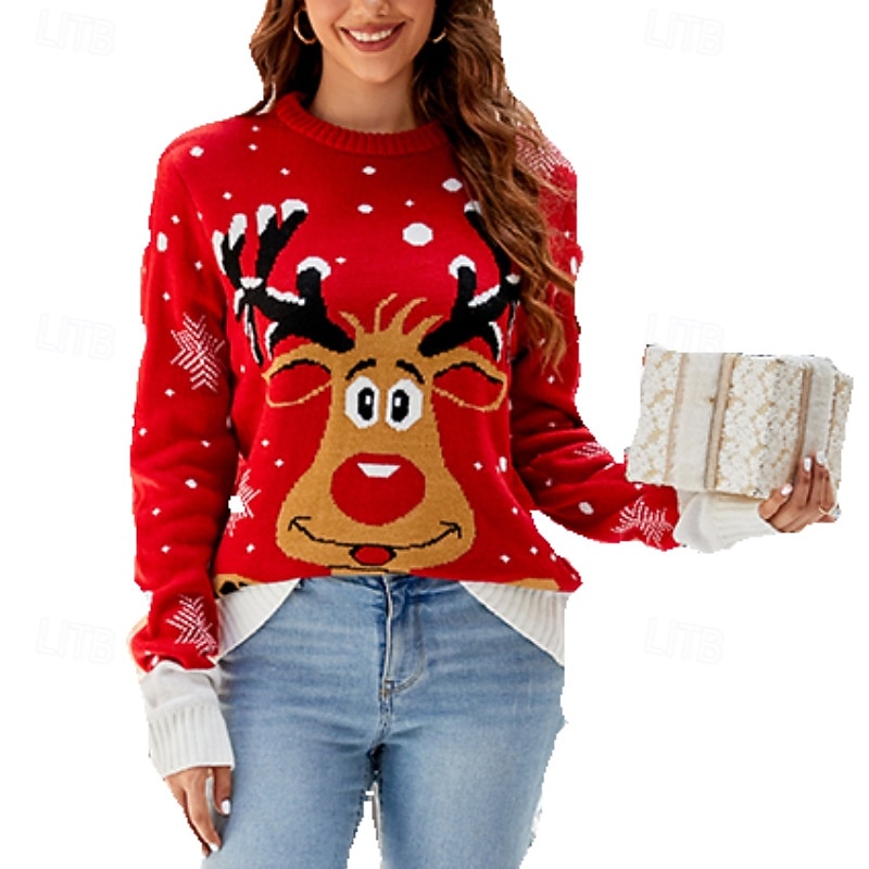 Reindeer Ugly Christmas Sweater Pullover Jumper Women's Christmas Novelty Funny Knitted Pattern Adults Christmas New Year Christmas Eve Christmas Top4