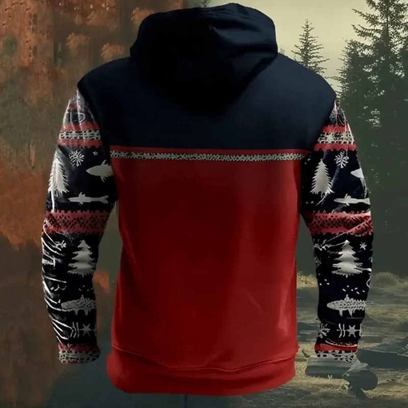 Christmas Men's Tree Fish Hoodies Daily Stylish Long Sleeve Crew Neck Vacation Holiday Streetwear Red Drawstring Fall Winter Designer2