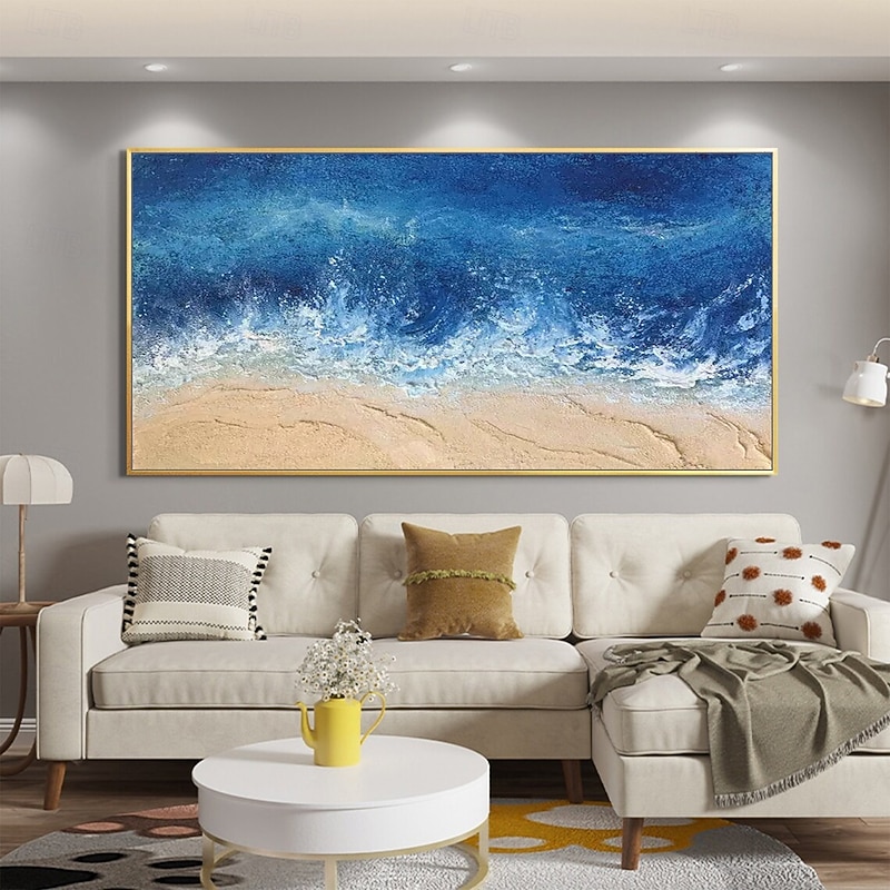 Mintura Handmade Texture Sea Wave Oil Paintings On Canvas Wall Art Decoration Modern Abstract Beach Scenery Picture For Home Decor Rolled Frameless Unstretched Painting2