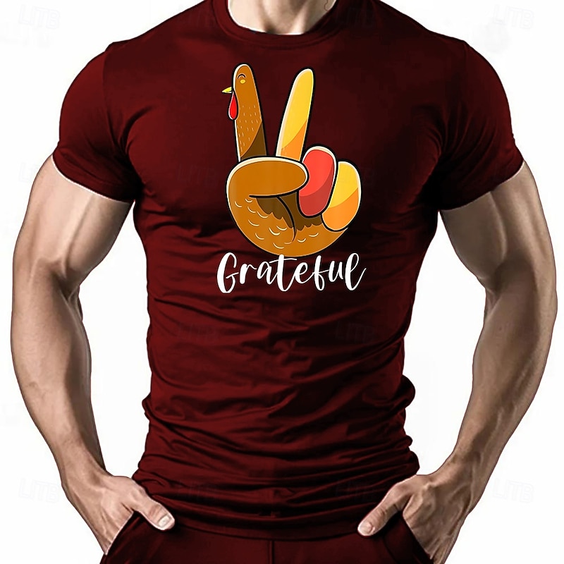 Thanksgiving Day Men's Turkey T Shirt Short Sleeve T shirt 3D Print Crew Neck Shirt Fashion Athleisure Street Sports Outdoor Daily Black White Red Summer Spring Clothing Apparel S M L XL XXL XXXL2