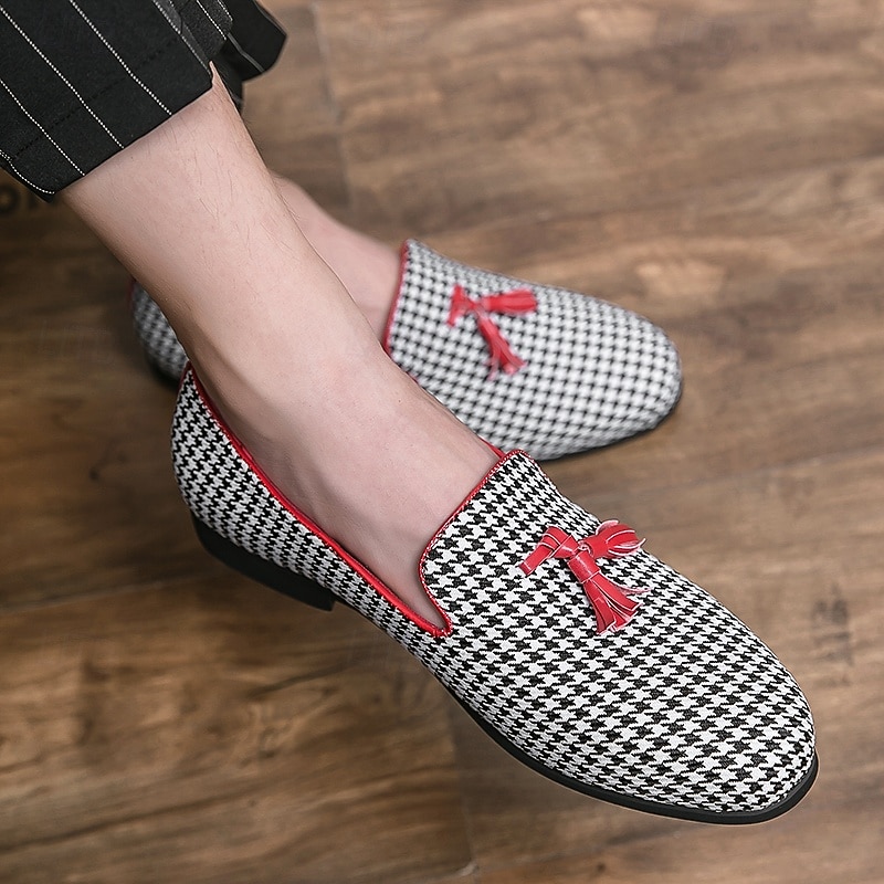 Men's Elegant Houndstooth Loafers with Tassel - Perfect for Weddings and Parties3