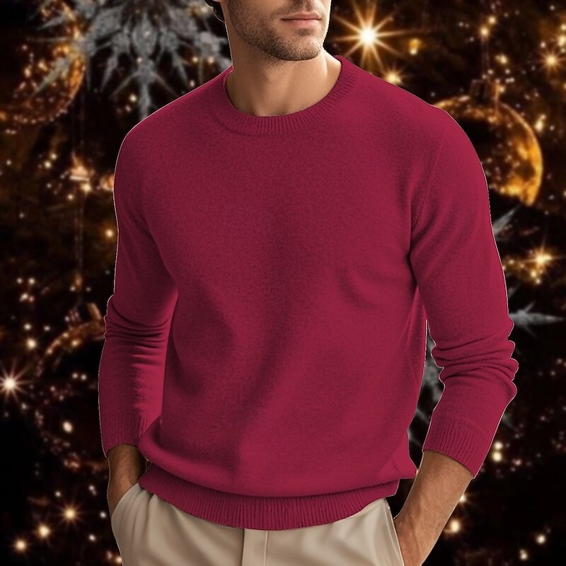 Men's Wool Sweater Pullover Sweater Jumper Cashmere Cashmere Sweater Knit Sweater Ribbed Knit Regular Knitted Plain Crew Neck Fashion Casual Daily Wear Date Clothing Apparel Fall & Winter Camel Black2