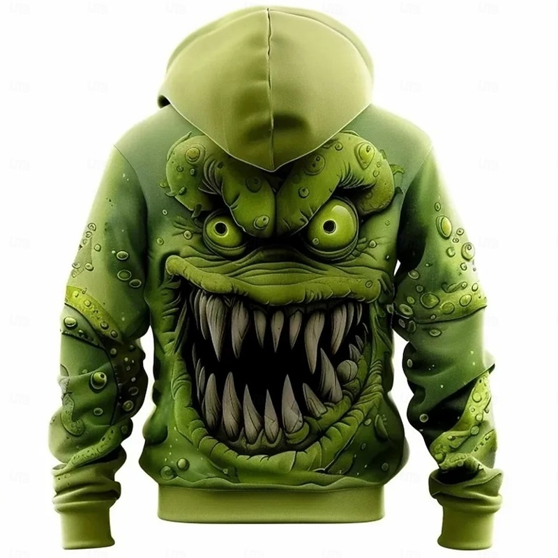 Men's Monster Hoodies Sweatshirt Fashion Cool Long Sleeve Crew Neck Party Holiday Streetwear Green Drawstring Fall Winter Designer2