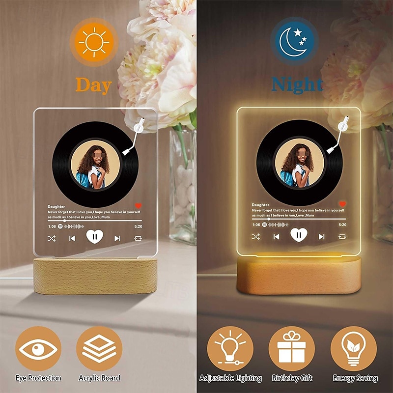 Personalized Light Up Photo Frame Valentines Music Style Photo USB Night Light Personalized Glowing with LED Lamp Desktop Decor Gifts for Wedding Anniversary Birthday Daughter Gifts4