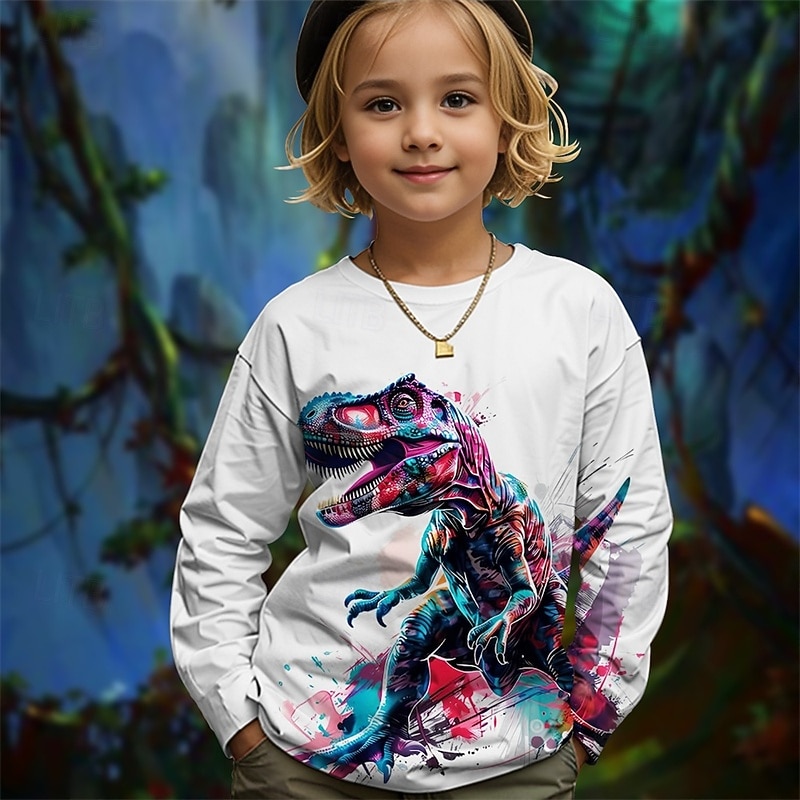 Girls' 3D Graphic Animal Dinosaur T shirt Tee Long Sleeve Spring Fall Fashion Basic Kids 4-12 Years Crew Neck Outdoor Casual Daily Regular Fit2