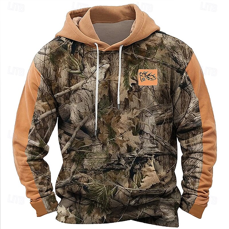 Men's Jungle Hoodies Daily Casual Long Sleeve Hooded Vacation Sports Outdoor Streetwear Black Brown Print Front Pocket Spring &  Fall Designer