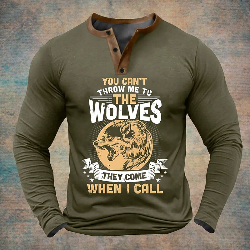 Men's Letter Henley Shirt Long Sleeve Print Daily Casual Daily Winter Spring &  Fall Black Light Green Blue Green Henley Henley T-Shirt3