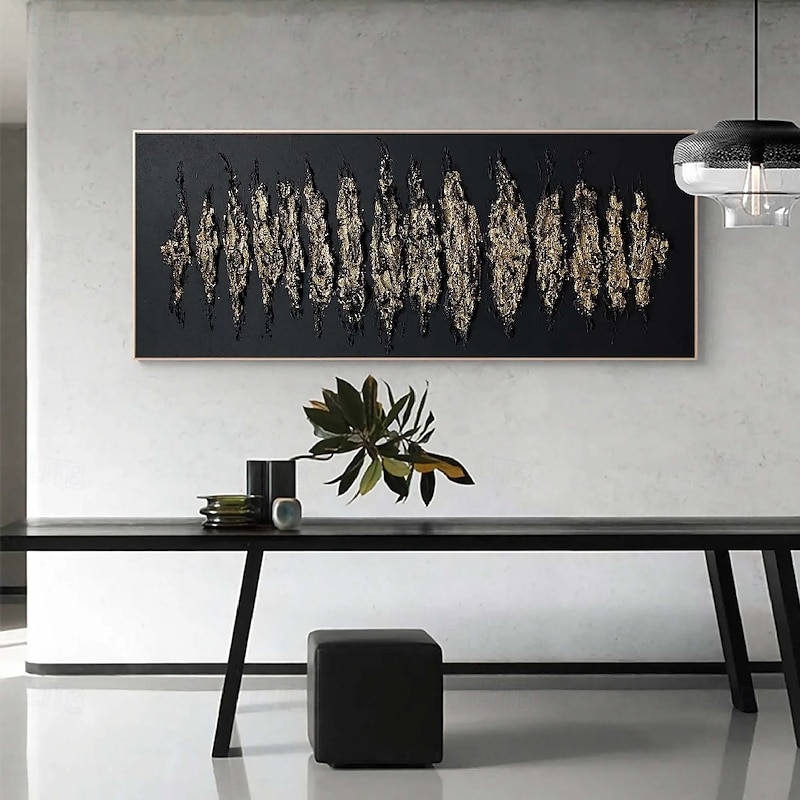 Hand painetd Abstract Black and Gold Oil Painting On Canvas gold foil oil painting handmade Modern Oil Painting Hand Painted Large black paintings Wall Art painting For Home Decor christmas gift4