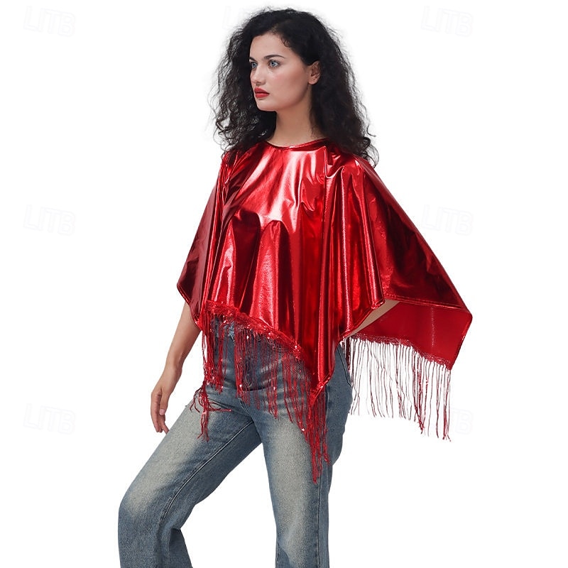 1980s Hip Pop Shiny Metallic Cape Hippie Fringe Fancy Dress Women's Carnival Costume Carnival Mardi Gras Performance Party Pride Parade Adults' Cloak3