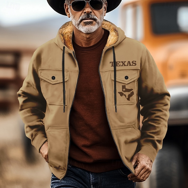 Men's Cowboy Fleece Hoodies Fashion Cool Long Sleeve Hooded Holiday Streetwear Black Blue Zipper Pocket Fall Winter Designer2