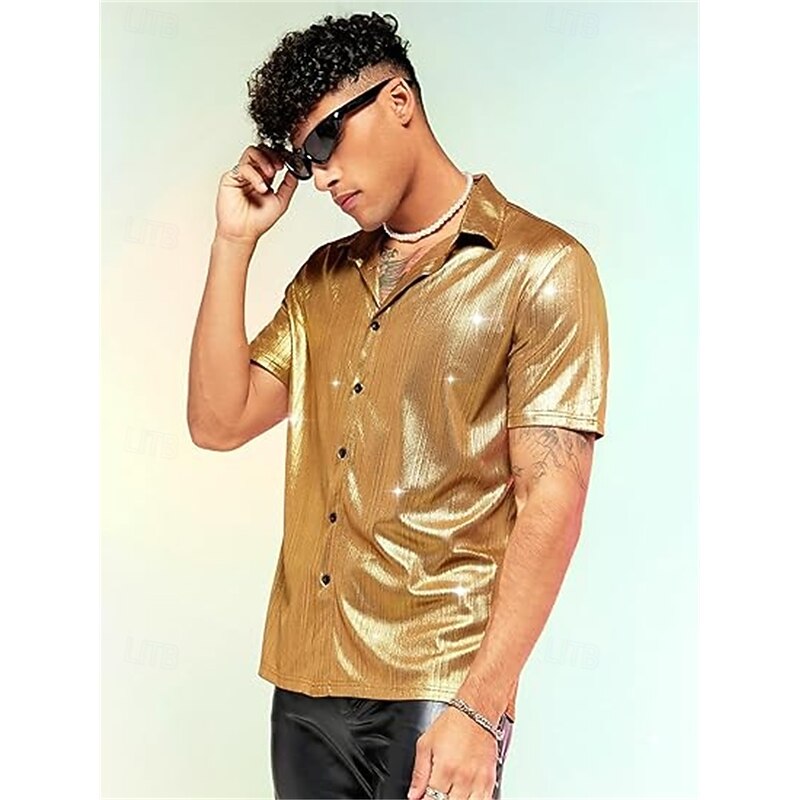 Retro Vintage 1970s 1980s Shirt Disco Shiny Metallic Fancy Dress Men's Carnival Costume Christmas Halloween Carnival Club Theme Party Pride Parade Adults' Shirt3