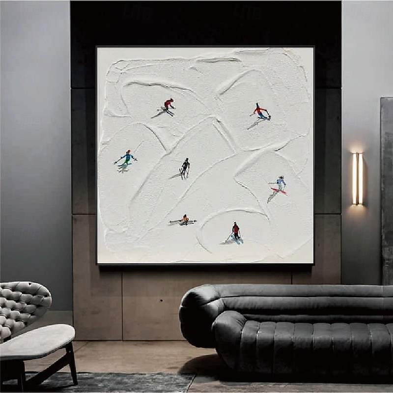 Ski Sport Canvas Painting handmade Winter Decor Texture skiing oil painting Hand painted Wall Art christmas Gift Skier on Snowy Mountain Art painting White Snow Skiing Art painting wall Decor4