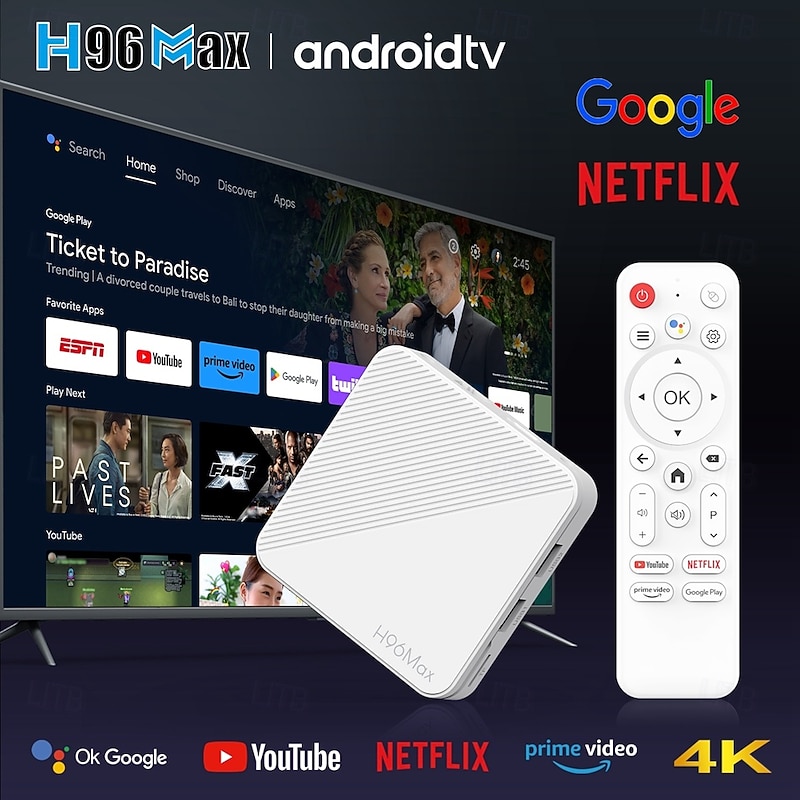 H96 Max H313 Android 14 4K Smart TV Box HD Original Cheapest Android 14 ATV Version Bluetooth Voice Remote WIFI 6 60fps Set Top Box