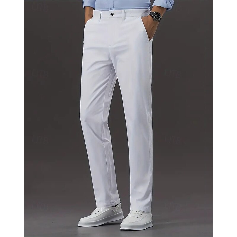 Men's Graduation Dress Pants Trousers Chinos Buttons Pocket Solid Colored Comfort Formal Party Work Fashion Classic Style Black White Micro-elastic3