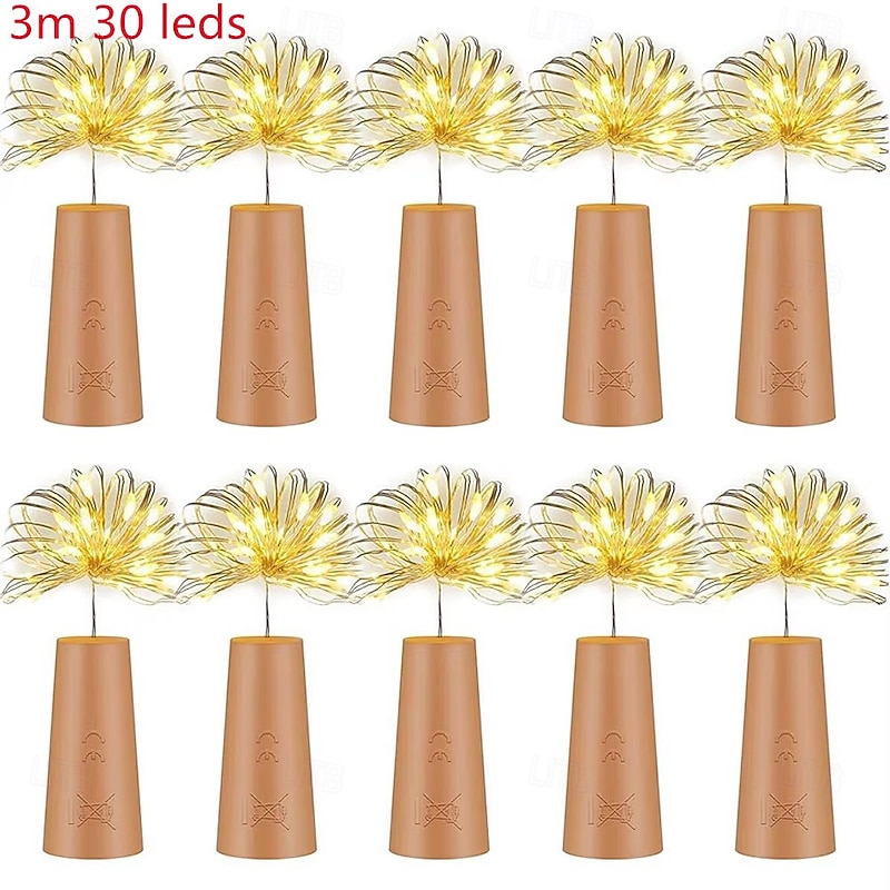 10pcs Bar LED Wine Bottle Cork 3M String Lights Christmas Decoration Led Lamp Fairy Lights Holiday Copper Wire Lights String