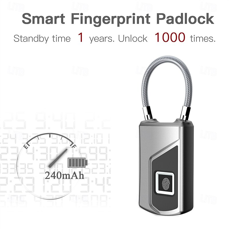 Fingerprint Padlock Smart Lock Stainless Steel IP66 Waterproof Biometric Security Lock for Gym Locker Luggage Suitcase