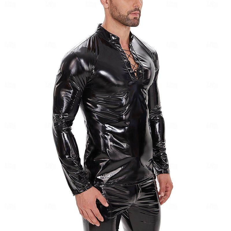 Zentai Suits T-shirt Skin Suit Carnival Costume Men's Shiny Metallic Spandex Costume for Performance Club Pole Dance Halloween Carnival Adults'3