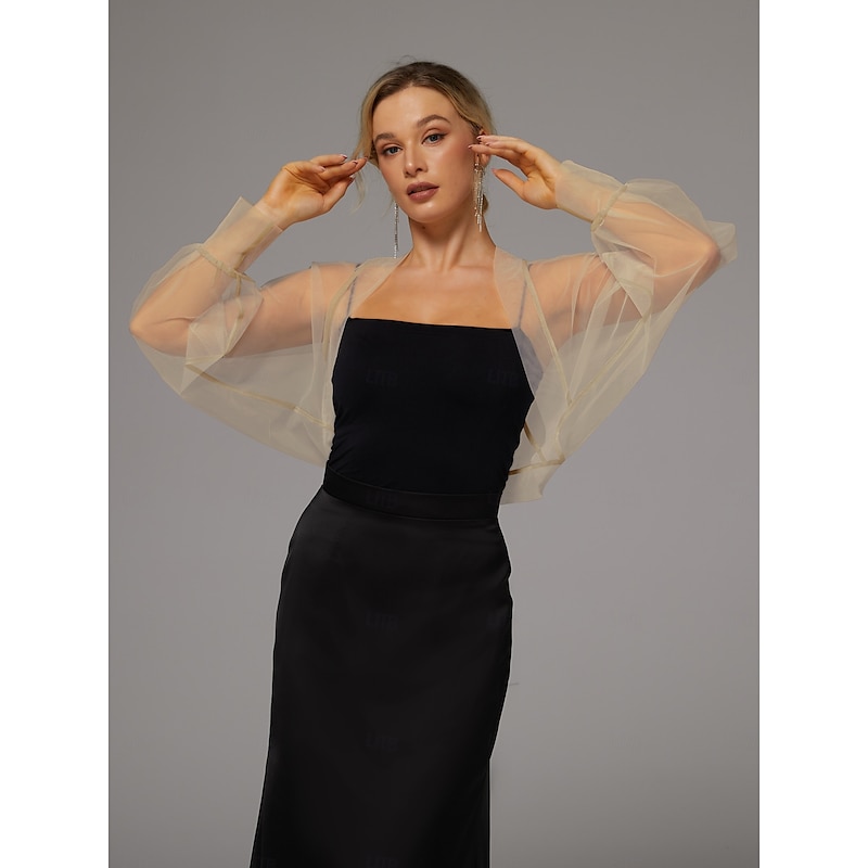 Mesh Bolero Sun Protection Long Puff Sleeve See Through Cover Up Shrug Tulle Bolero Bridal Organza Wedding Guest Fashion Women's Wrap  All-Match Spring & Summer dress to impress3