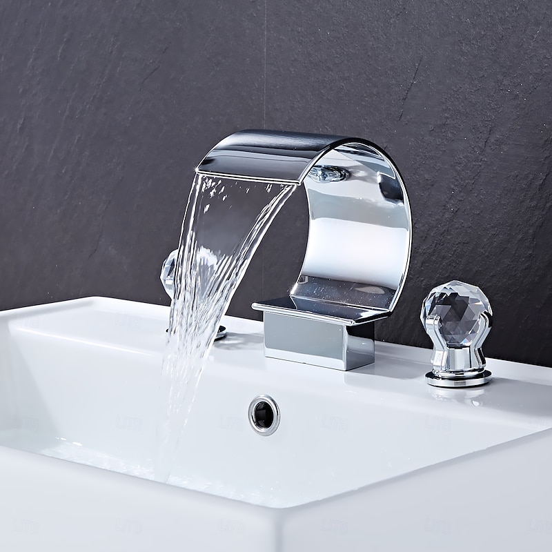 Waterfall Bathroom Faucet Widespread Bathroom Faucets for Basin 3 Hole 2 Handle Basin Faucet Modern Faucet for Basin, Basin Mixer Tap Basin Faucet2