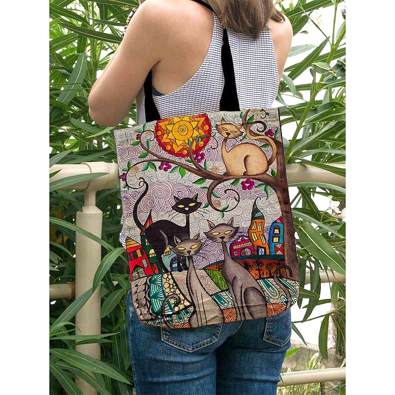 Women's Colorful Cat Art Tote Bag – Unique Animal Print Shoulder Bag for Cat Lovers, Ideal for Everyday Use and Casual Outings
