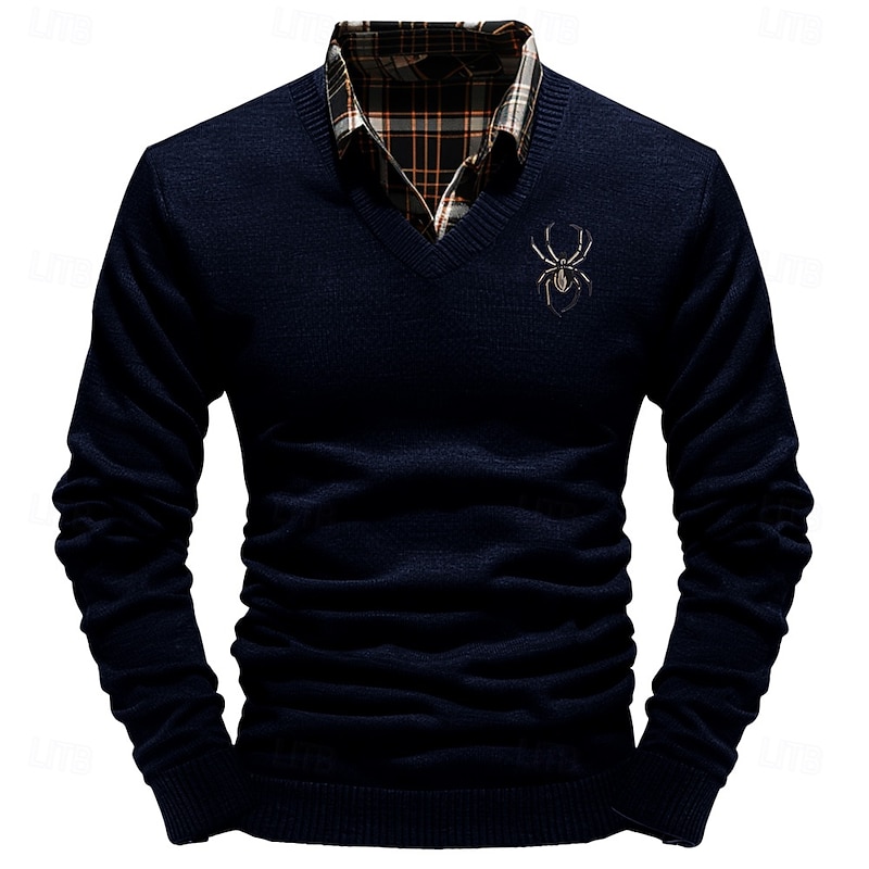 Christmas Men's Spider Pullover Sweater Jumper V Neck Casual Outdoor Daily New Years Eve Sweater Embroidered Knitting Warm Long Sleeve Fall Winter Wine Black White3