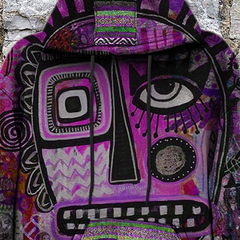 Men's Cartoon Bohemian Style Hoodie Hoodies Sweatshirt Sportswear Retro Long Sleeve Hooded Casual Daily Sports Purple Green Print Fall & Winter Designer2