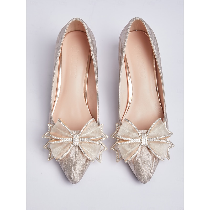 Women's Glitter Block Heels with Bow Rhinestone Accent – Elegant Party and Evening Shoes