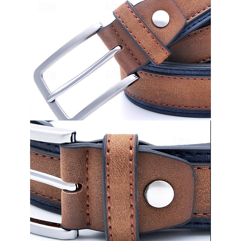 Men's Two-Tone Faux Leather Belt | Stylish Brown and Blue Design with Metal Buckle for Casual and Formal Wear4