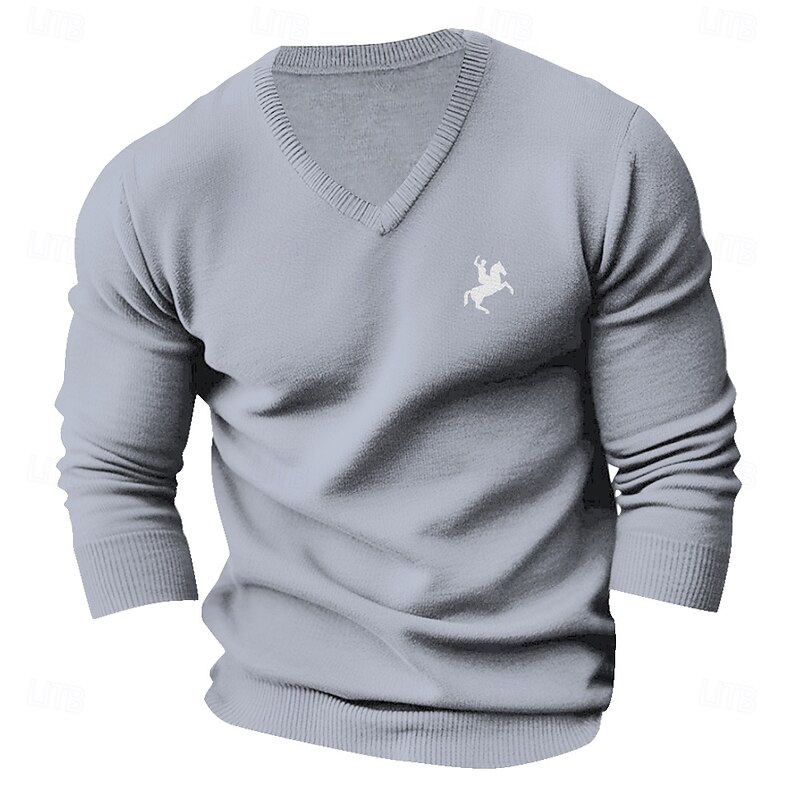 Men's Pullover Sweater Jumper V Neck Casual Party Evening Wear Daily Embroidered Knitting Warm Long Sleeve Fall Winter Wine Black Dark Navy