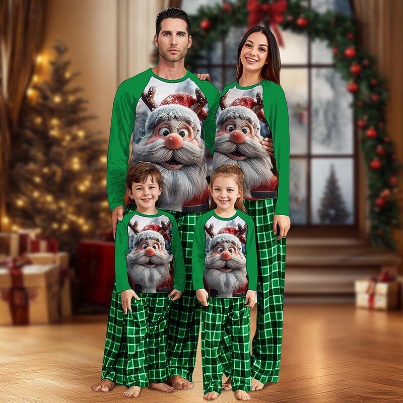Santa Claus Family Christmas Pajamas Nightwear Men's Women's Boys' Girls' Family Matching Outfits Sweet Plaid Pattern Adults Kid's Christmas New Year Christmas Eve Christmas Vacation Home Wear Top3
