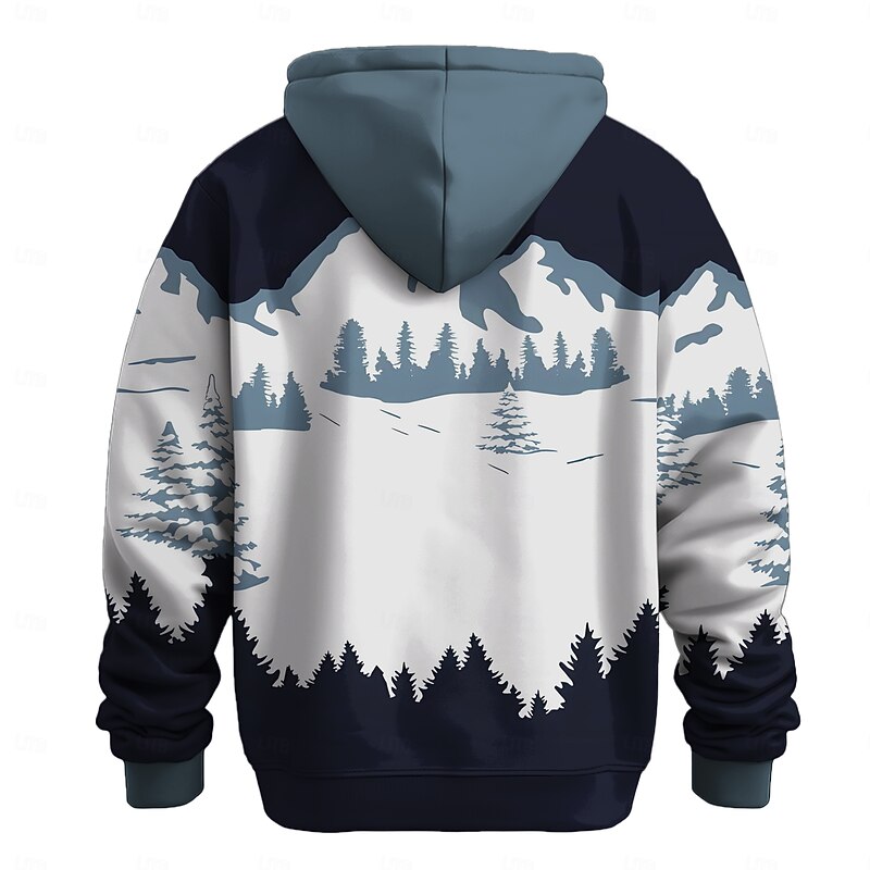 Men's Scenery Hoodies Fashion Daily Long Sleeve Crew Neck Holiday Travel Streetwear Dark Blue Drawstring Fall Winter Designer2