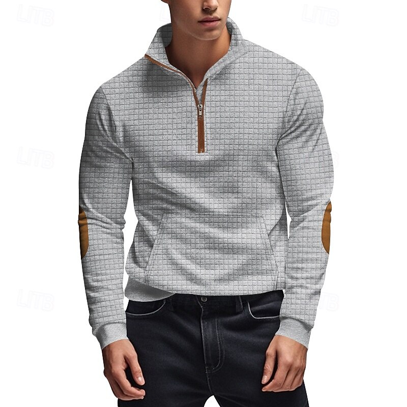 Men's Sweatshirt Quarter Zip Sweatshirt Black White Navy Blue Light Grey Dark Gray Half Zip Color Block Ribbed Front Pocket Textured Sports & Outdoor Daily Holiday Polyester Streetwear Basic Casual2