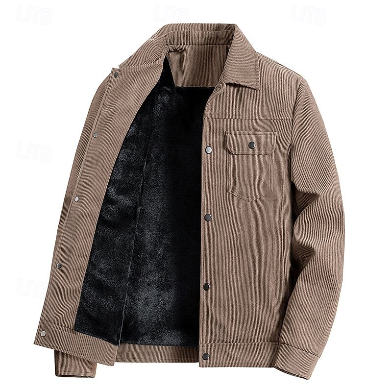 Men's Corduroy Jacket Fleece Jacket Cargo Jacket Casual Jacket Daily Vacation Wearproof Pocket Spring &  Fall Plain Fashion Classic Lapel Regular Black Khaki Army Green Jacket4