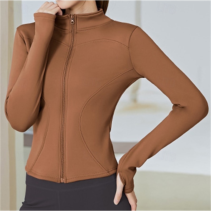 Women's Yoga Top Crew Neck Quick Dry Lightweight Breathable Thumbhole Long Sleeve Sports Solid Color Jacket Top For Running Fitness Yoga Loose Fit Activewear4