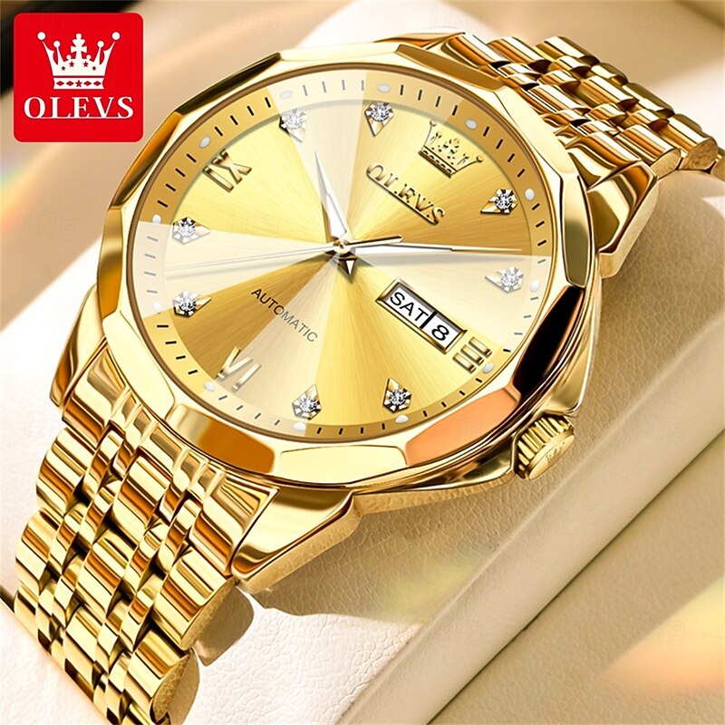 OLEVS Men Quartz Watch Creative Minimalist Fashion Business Luminous Calendar Date Week Waterproof Steel Watch