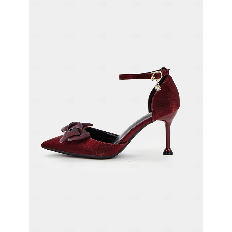 Women's Elegant Burgundy Velvet Heels with Bowknot Detail and Kitten Heels - Ideal for Weddings and Special Occasions4