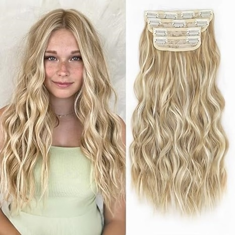 Clip in Hair Extensions for Women Long Wavy Hair Extensions Clip Ins 4PCS Synthetic Soft and Natural Thick Hair Pieces for Women3