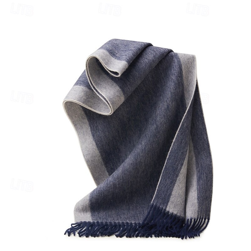 Men's 100% Wool Rectangle Scarf School Christmas Outdoor Red Navy Blue Scarf2