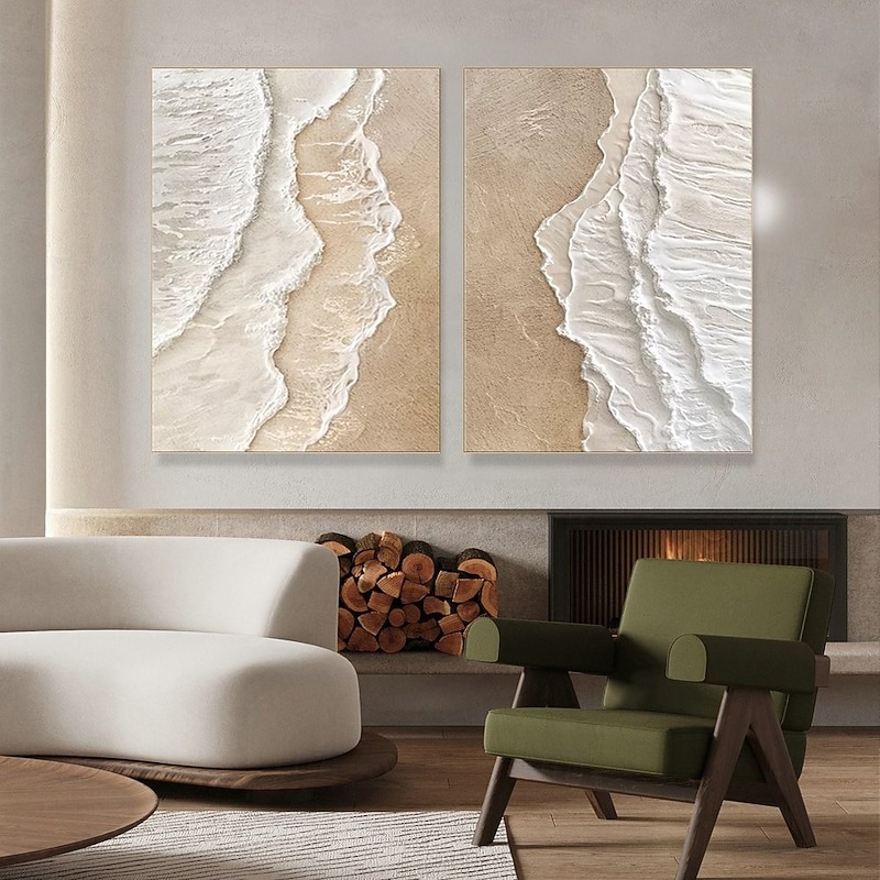 Wabi sabi art hand painted Coastal Beach Wave Oil Painting Set Large Wall Art Textured Canvas Hand Painted Ocean Seascape Modern Home Decor 3D Artwork painting christmas gift