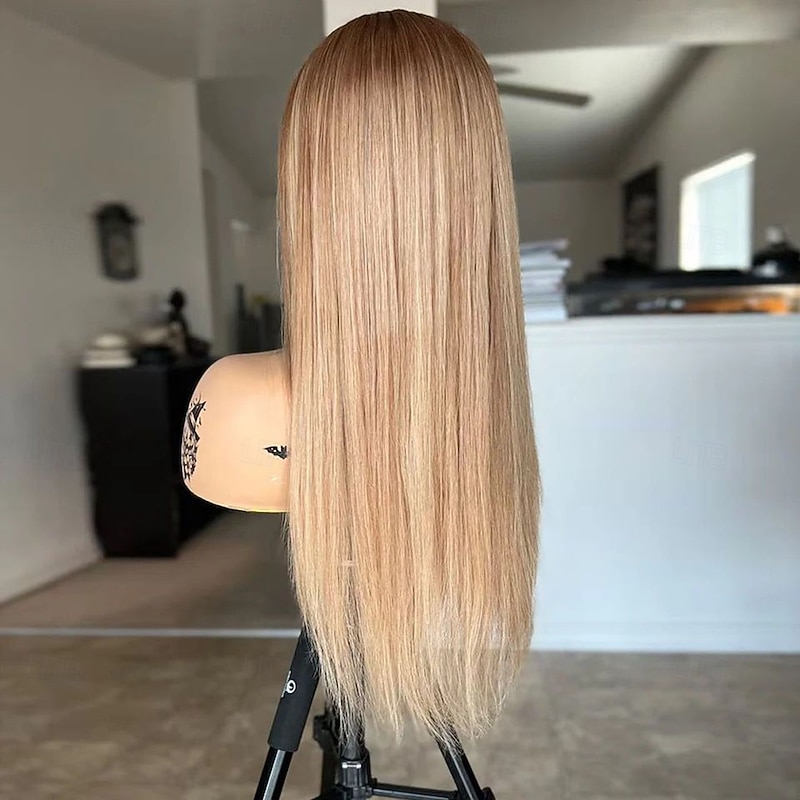 Remy Human Hair 5x5 Closure 13x4 Lace Front Wig Middle Part Brazilian Hair Straight Black Multi-color Wig 130% 150% Density Highlighted / Balayage Hair Natural Hairline Glueless With Bleached Knots3