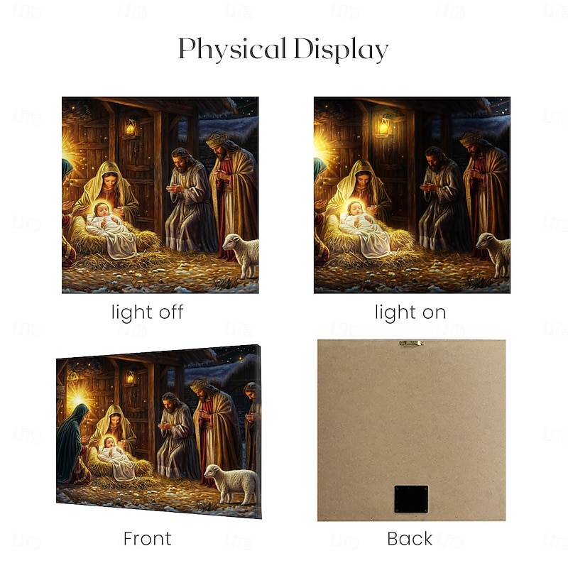 Christmas Nativity Scene LED Canvas Wall Art LED Lighted Up Wall Decor 2AA Battery Operated Lighted Canvas Print LED Light Kitchen Bedroom or Home Decor4