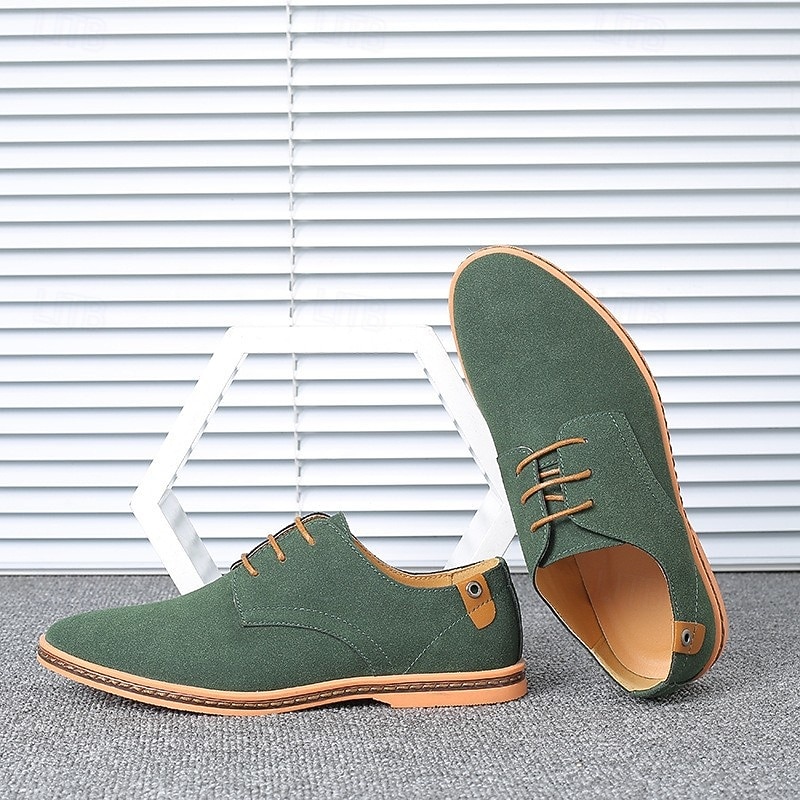 Men's Casual Green Suede Oxford Shoes – Lace-Up Design with Contrast Sole, Comfortable Everyday Footwear for Smart-Casual Style2