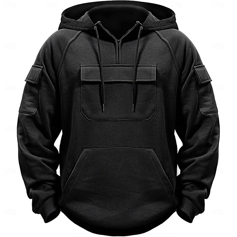 Men's Hoodie Quarter Zip Hoodie Black Army Green Navy Blue Khaki Dark Gray Hooded Plain Pocket Sports & Outdoor Daily Holiday Streetwear Basic Casual Spring &  Fall Clothing Apparel Hoodies4