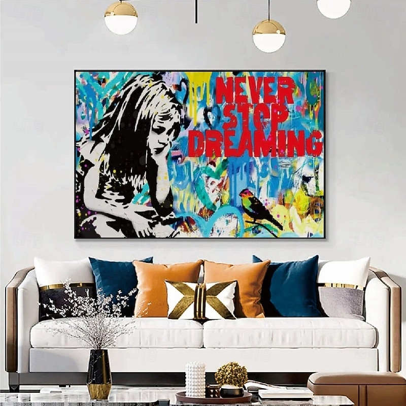 Pop art oil painting Christmas Gift handmade Graffiti art oil painting hand painted Street Art oil painting never give up painting office wall art decoration for bedroom living room Banksy Wall Art2