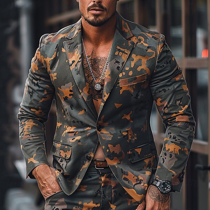 Men's Camo Long Sleeve Turndown Vintage Casual Outdoor Street Daily Buttons 3D Print Multi Pocket2